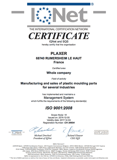 logo certification Plaxer par the International Certification Network ISO 9001, v2008